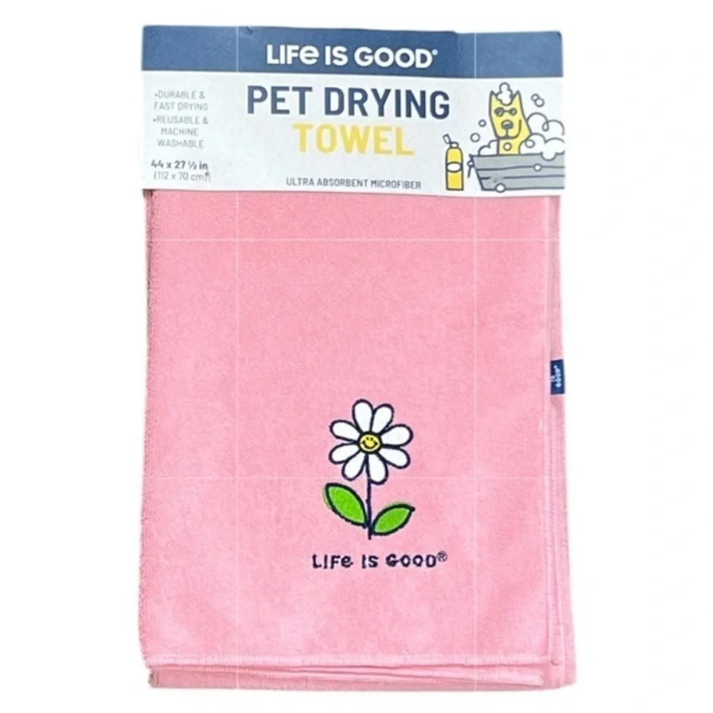 PETS - Life is good - 2/$28 - ‘Daisy - pink’ pet drying towel. NWT.